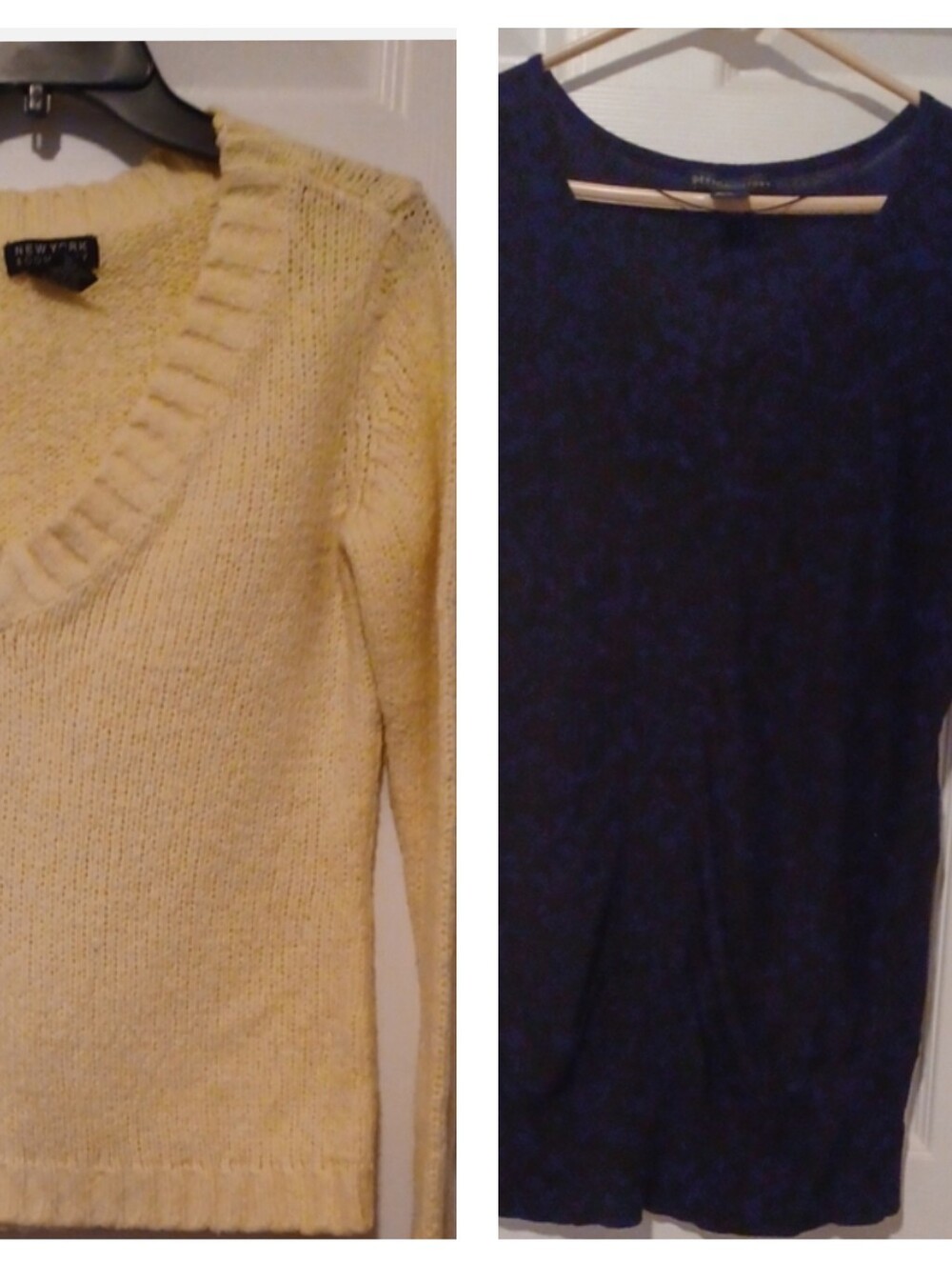 -- New York & Co Light Yellow V-Neck Women's Sweater & Black Short Sleeve Top
